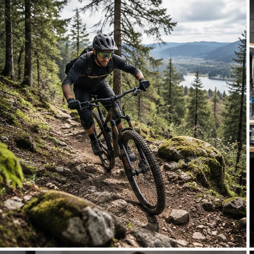 Mountain biker on rocky forest trail